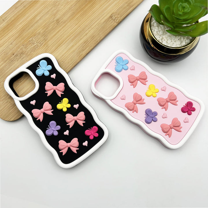 iPhone 3D Cute Colorful Bow Design Silicone Case Cover