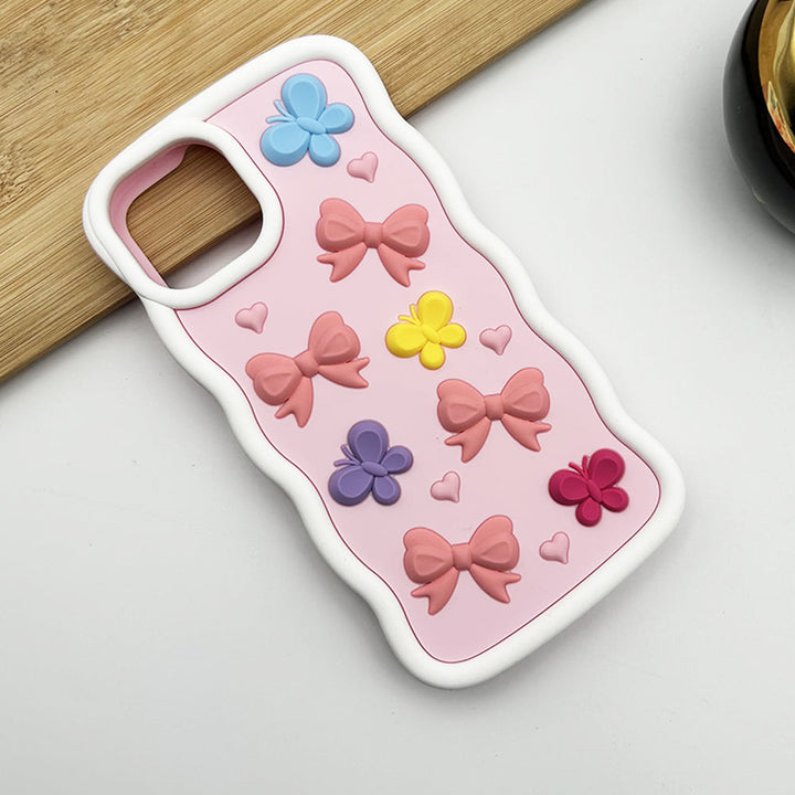 iPhone 3D Cute Colorful Bow Design Silicone Case Cover