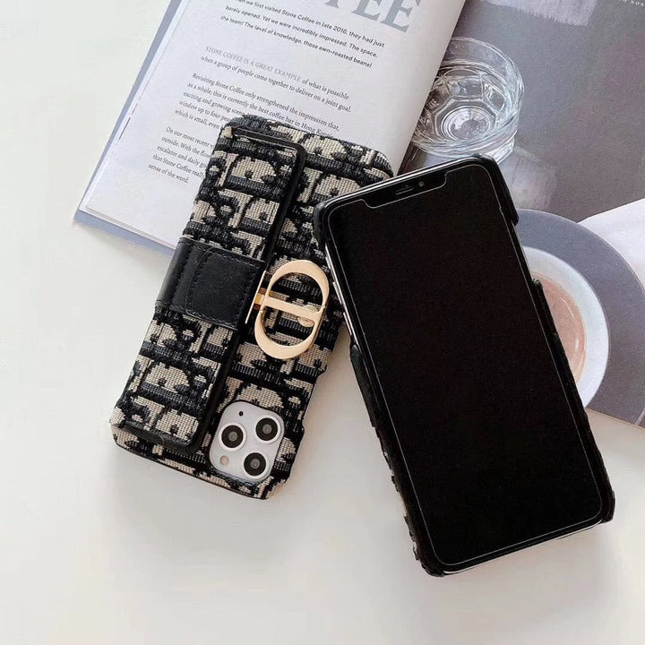 iPhone 15 Series luxury Brand CD Wallet Case Cover (Black)