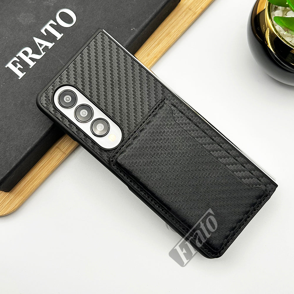 Samsung Galaxy Z Fold 4 Carbon Fibre Design Case Cover With Card Holder (Black)