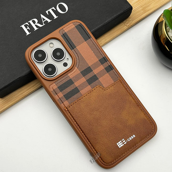 iPhone 15 Series Chex Leather Card Holder Wallet Case Cover