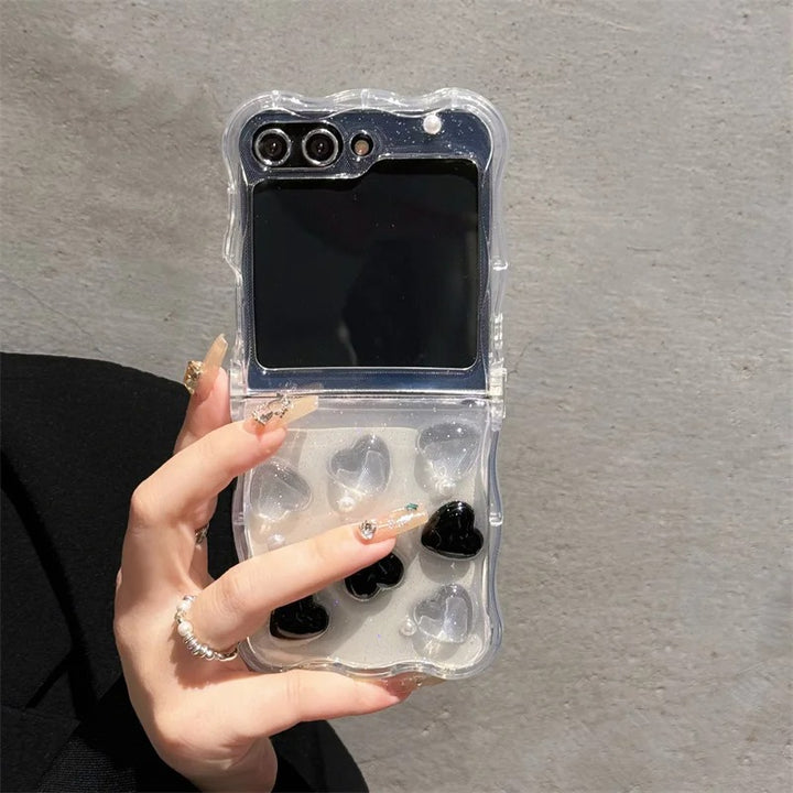 Samsung Galaxy Z Flip 6 Cute Korean Heart Soft Glitter Transparent Cases