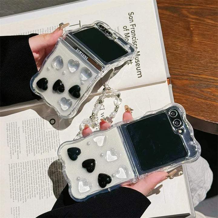 Samsung Galaxy Z Flip 6 Cute Korean Heart Soft Glitter Transparent Cases