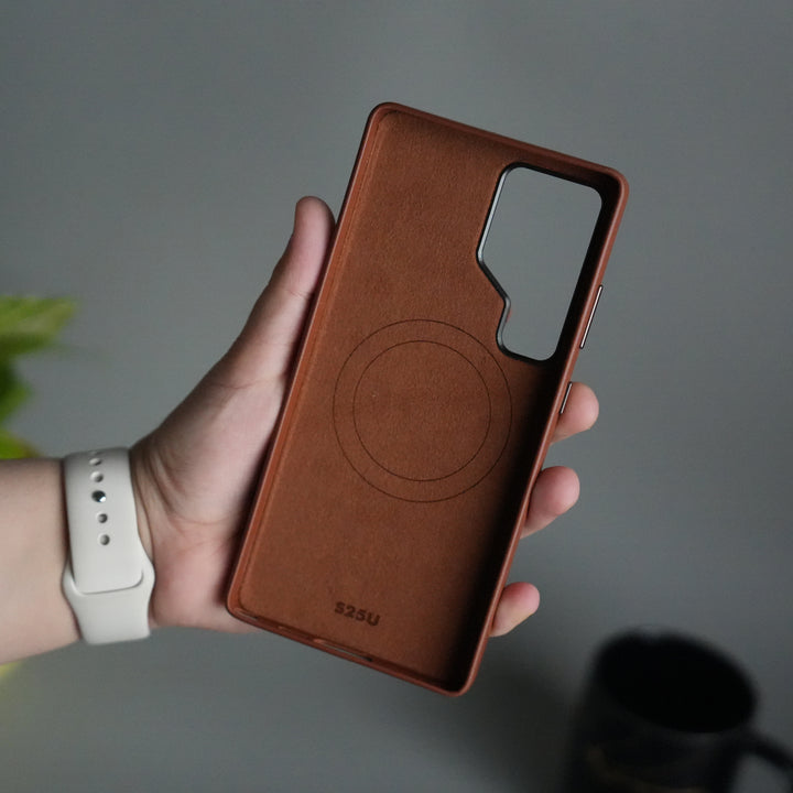 Galaxy S25 Ultra PU Leather Case with Metal Camera Frame & 360° Rotating Metal Stand