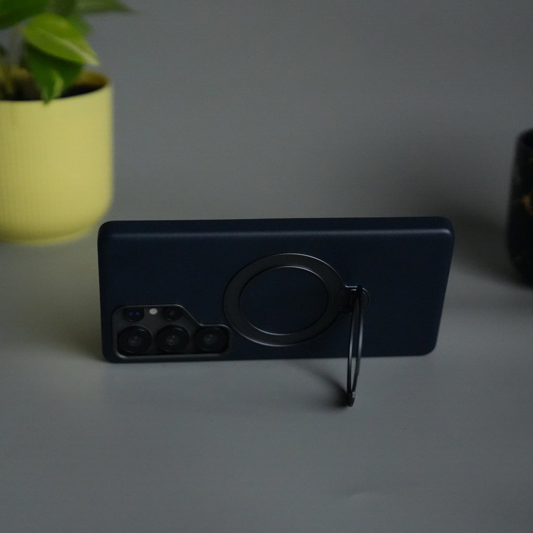 Galaxy S25 Ultra PU Leather Case with Metal Camera Frame & 360° Rotating Metal Stand