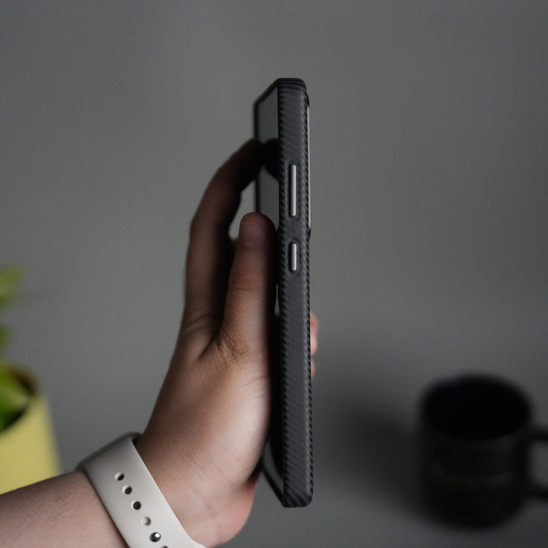 Galaxy S25 Ultra Carbon Fiber Texture Case with Metal Camera Frame & Rotating Ring Stand