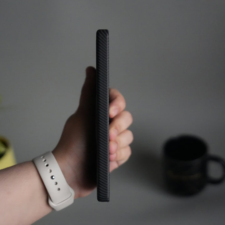 Galaxy S25 Ultra Carbon Fiber Texture Case with Metal Camera Frame & Rotating Ring Stand