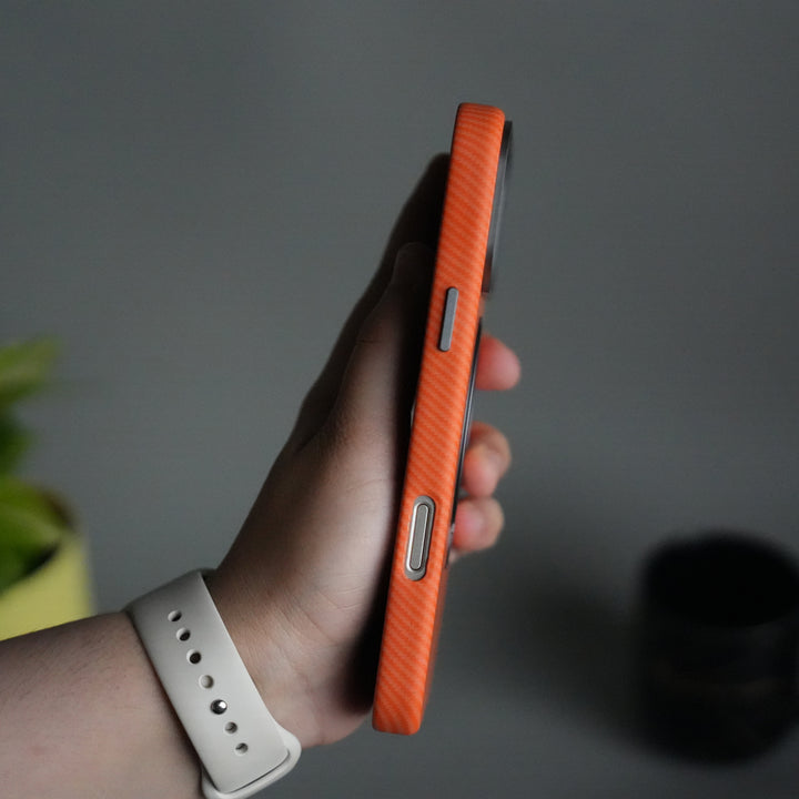 iPhone 17 Pro Carbon Fiber Texture Case with Metal Camera Frame & Rotating Ring Stand