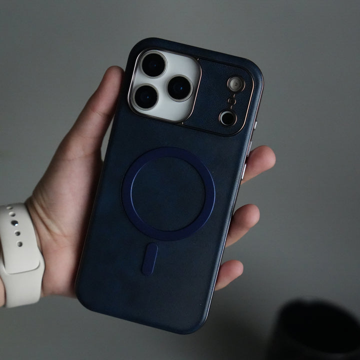 iPhone 17 Pro Metallic Textured Leather MagSafe Ring Case Cover