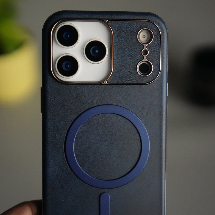 iPhone 17 Pro Metallic Textured Leather MagSafe Ring Case Cover