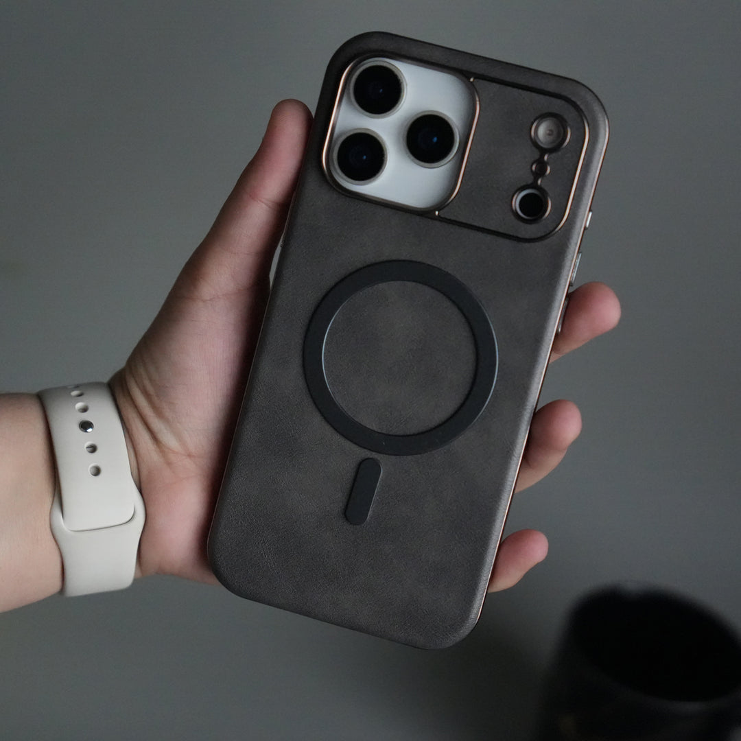 iPhone 17 Pro Metallic Textured Leather MagSafe Ring Case Cover