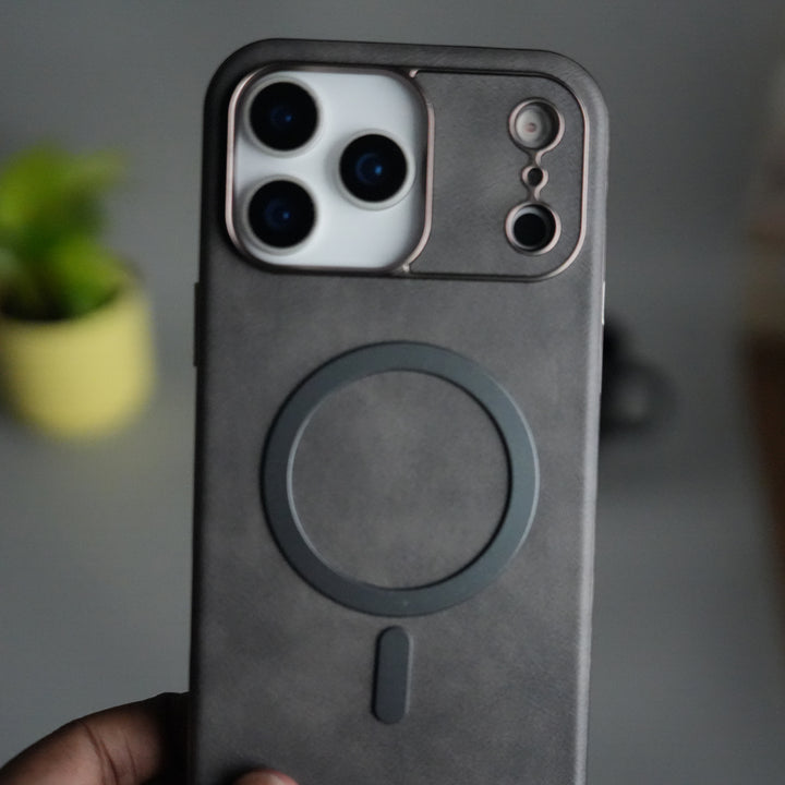 iPhone 17 Pro Metallic Textured Leather MagSafe Ring Case Cover
