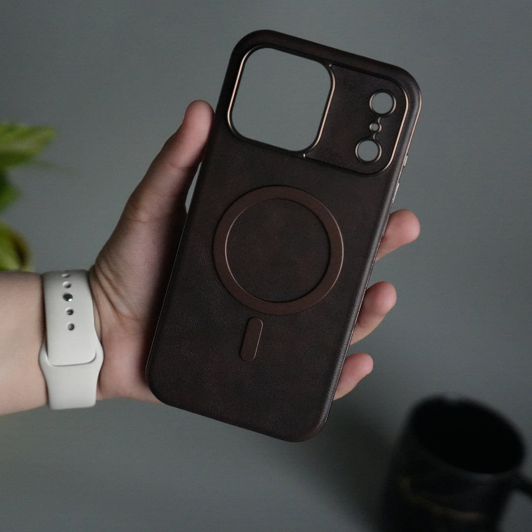 iPhone 17 Pro Metallic Textured Leather MagSafe Ring Case Cover