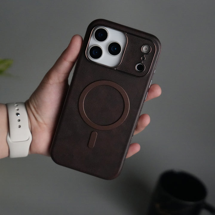 iPhone 17 Pro Metallic Textured Leather MagSafe Ring Case Cover