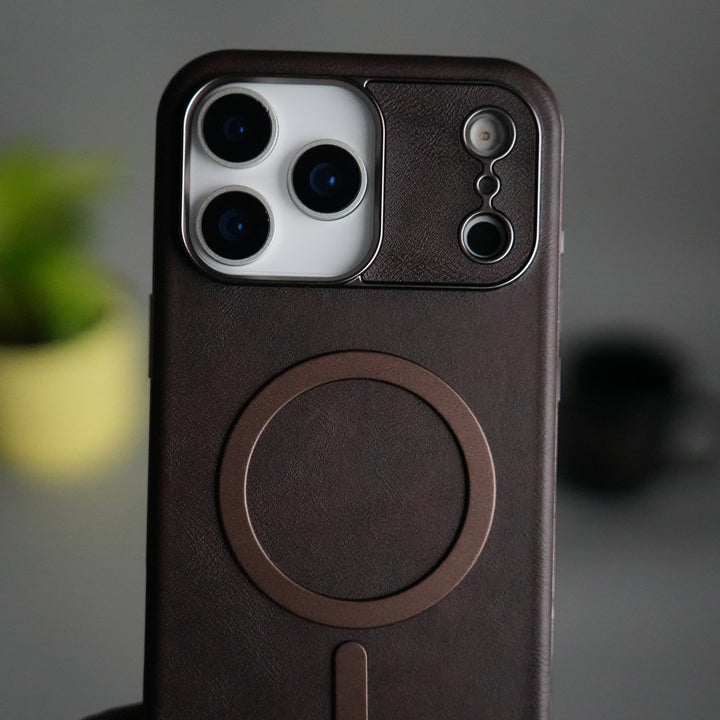 iPhone 17 Pro Metallic Textured Leather MagSafe Ring Case Cover