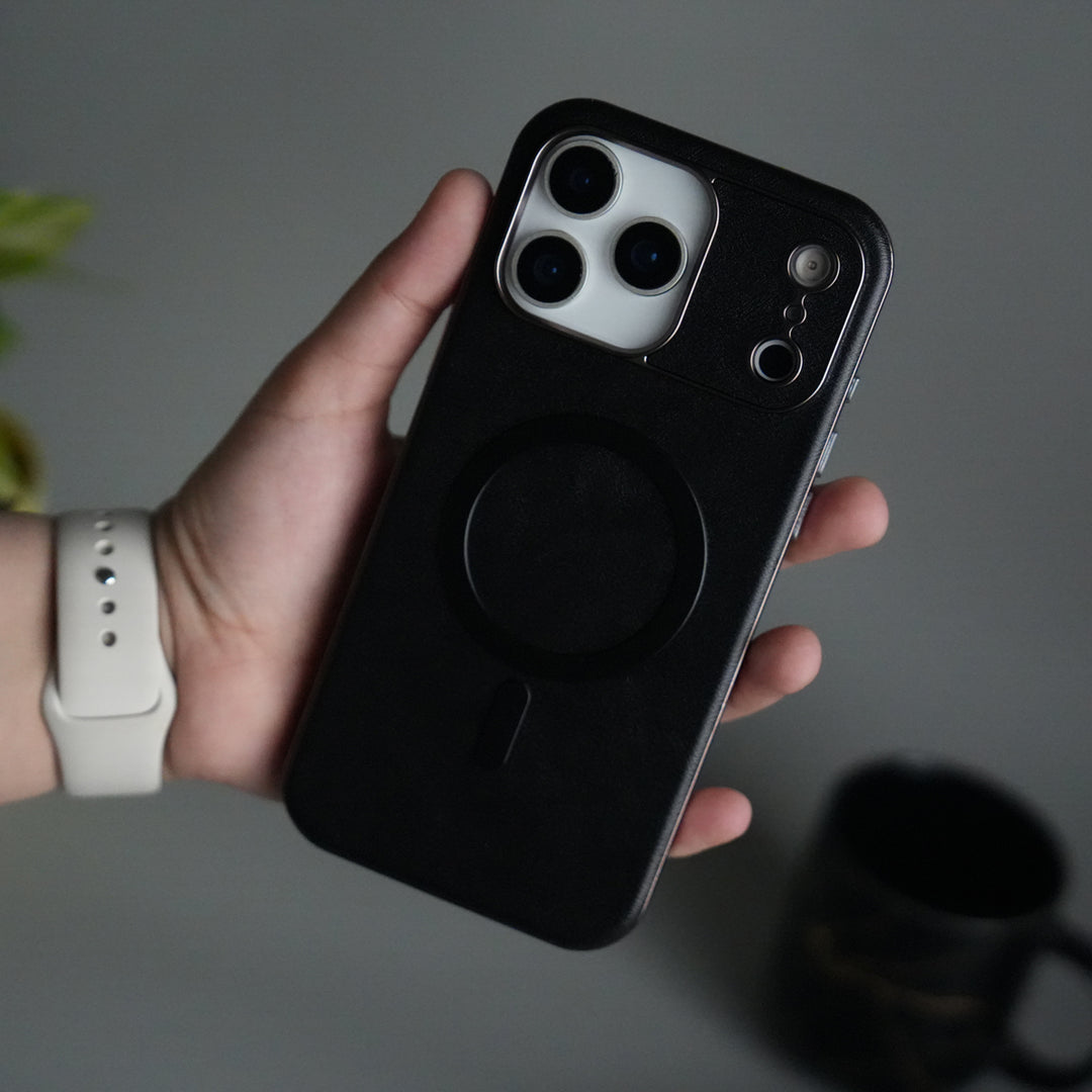 iPhone 17 Pro Metallic Textured Leather MagSafe Ring Case Cover