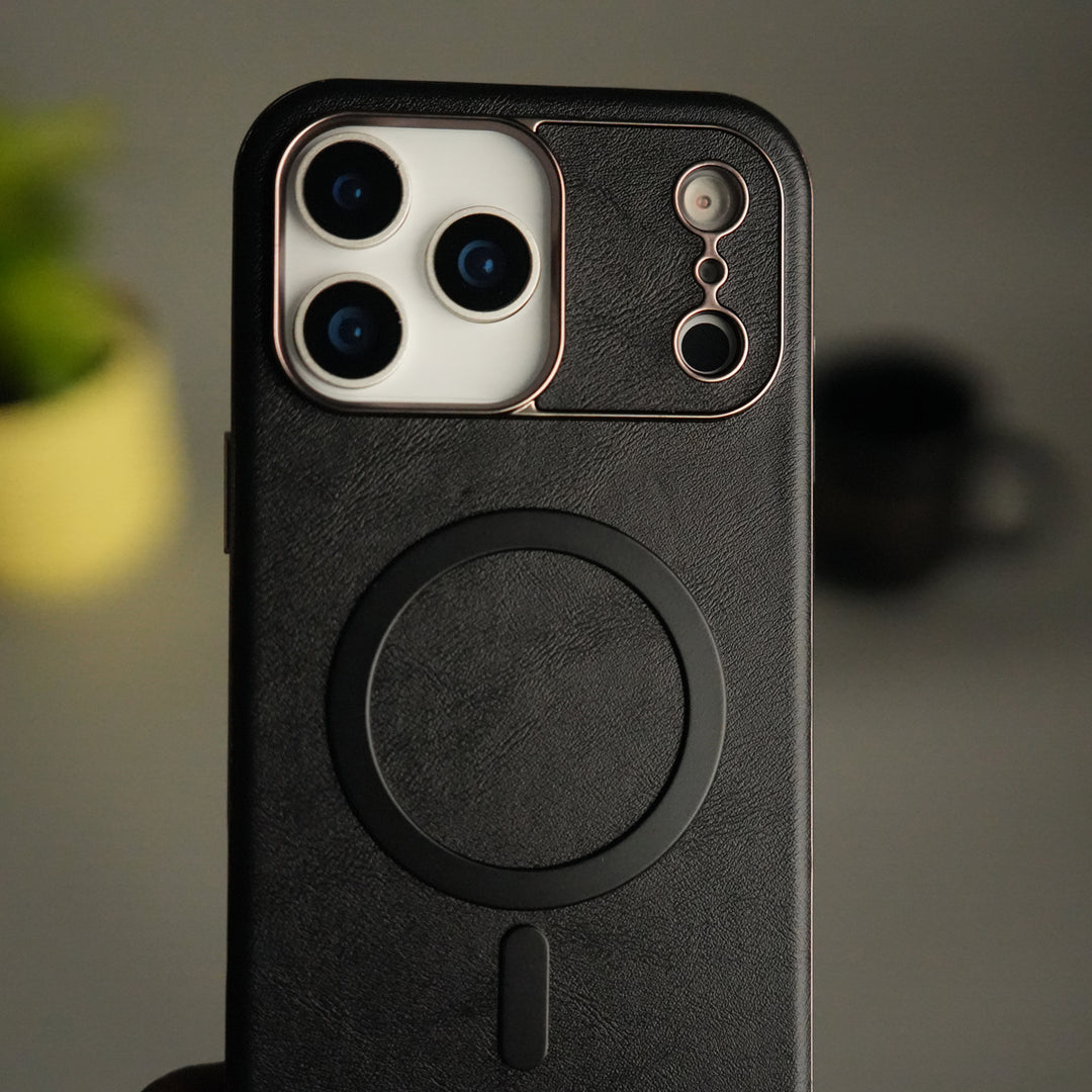 iPhone 17 Pro Metallic Textured Leather MagSafe Ring Case Cover