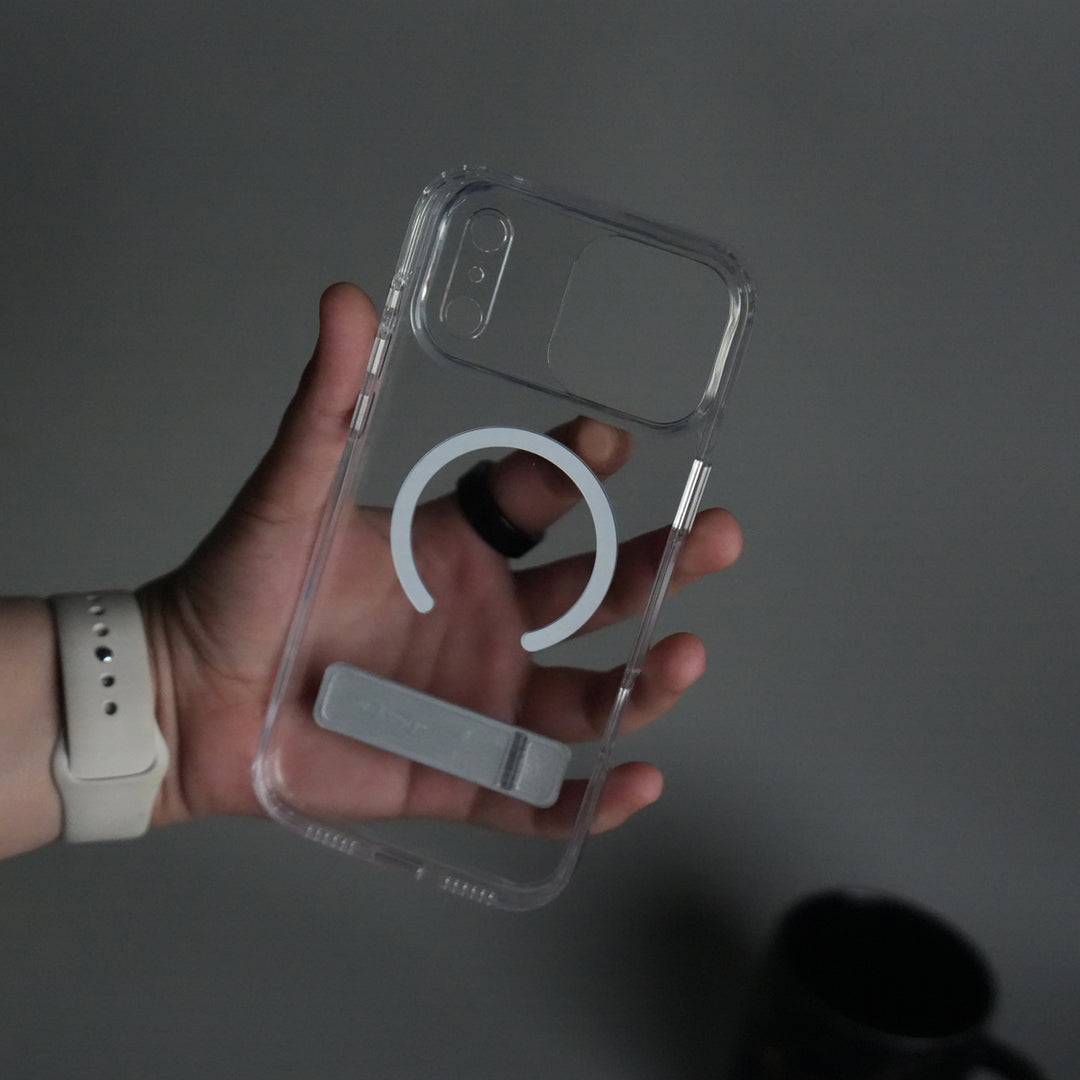 iPhone 17 Series Transparent Bottom Metal Stand MagSafe Supported Case Cover