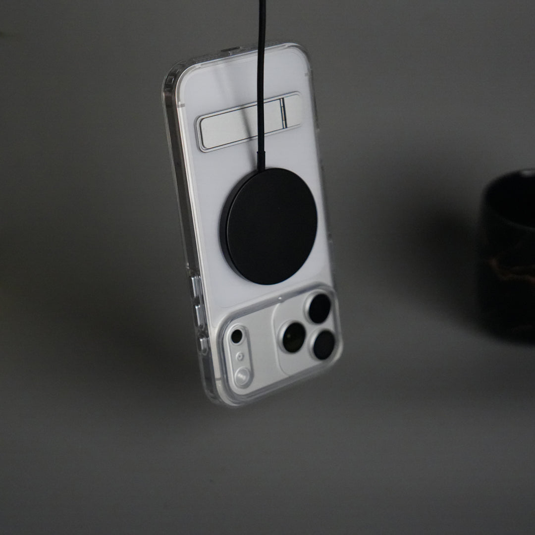iPhone 17 Series Transparent Bottom Metal Stand MagSafe Supported Case Cover