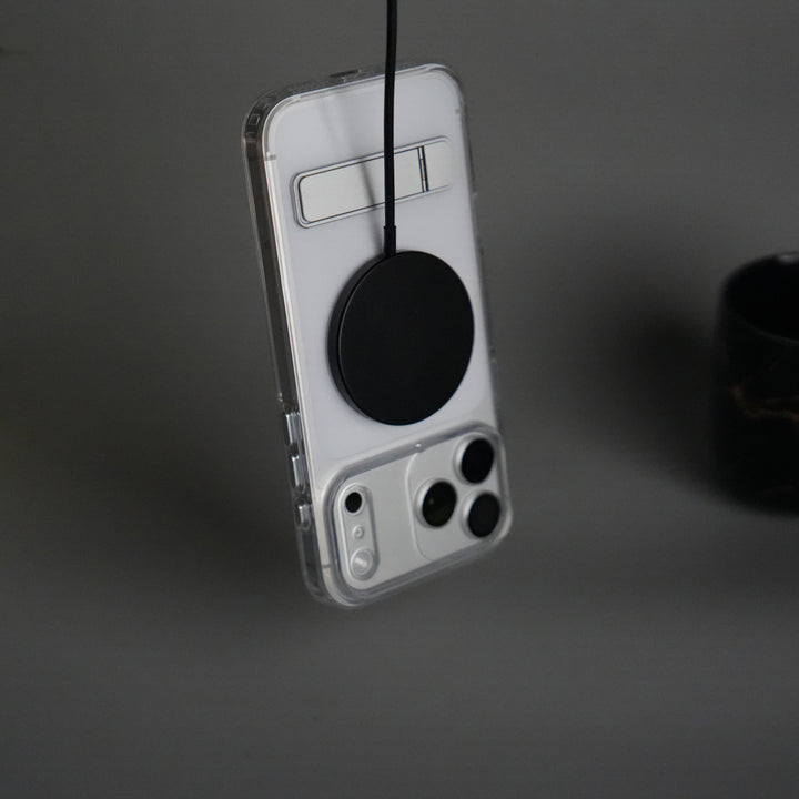 iPhone 17 Series Transparent Bottom Metal Stand MagSafe Supported Case Cover