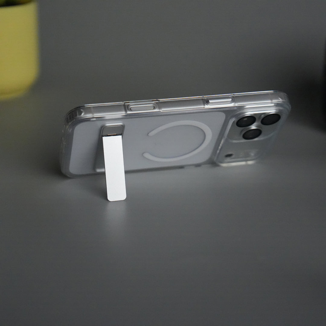 iPhone 17 Series Transparent Bottom Metal Stand MagSafe Supported Case Cover