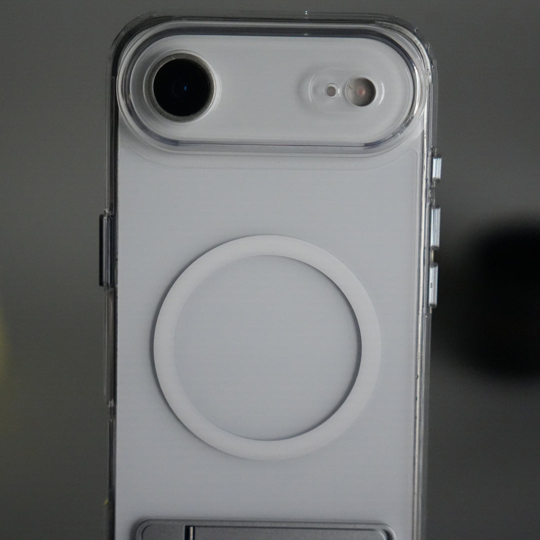 iPhone 17 Series Transparent Bottom Metal Stand MagSafe Supported Case Cover