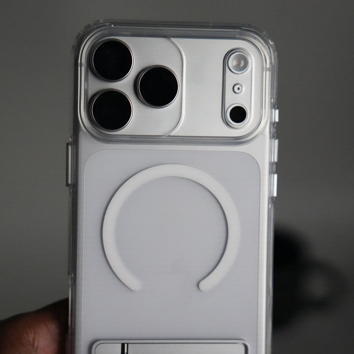 iPhone 17 Series Transparent Bottom Metal Stand MagSafe Supported Case Cover
