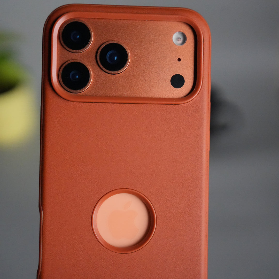 iPhone 17 Pro PU Leather Logo Cut Plain Case Premium Finish Cover