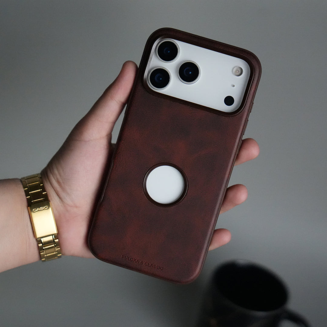 iPhone 17 Pro PU Leather Logo Cut Plain Case Premium Finish Cover