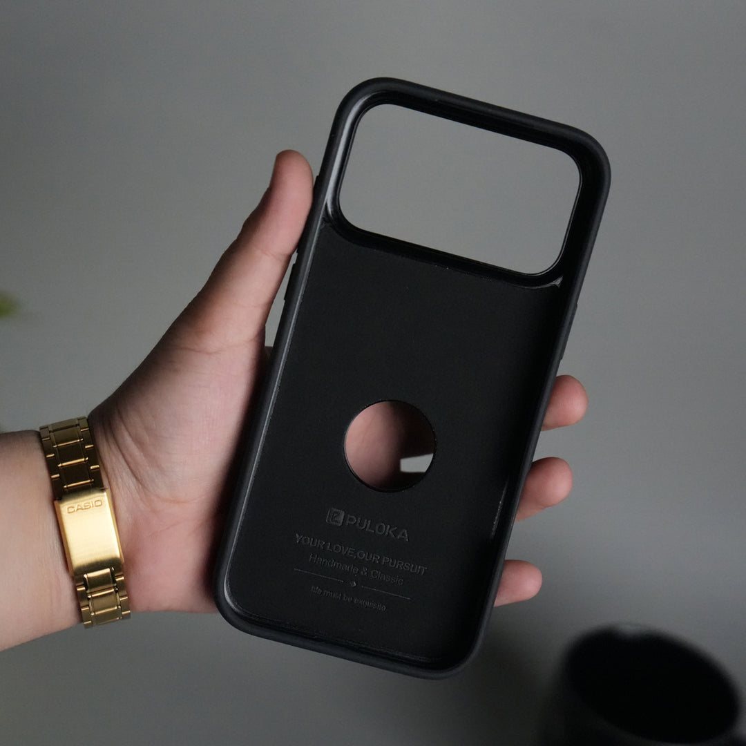 iPhone 17 Pro PU Leather Logo Cut Plain Case Premium Finish Cover