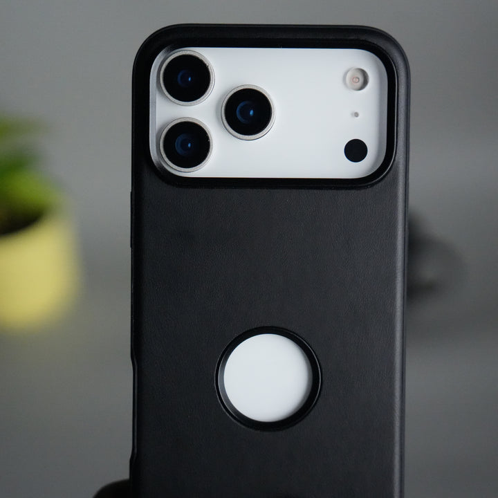 iPhone 17 Pro PU Leather Logo Cut Plain Case Premium Finish Cover