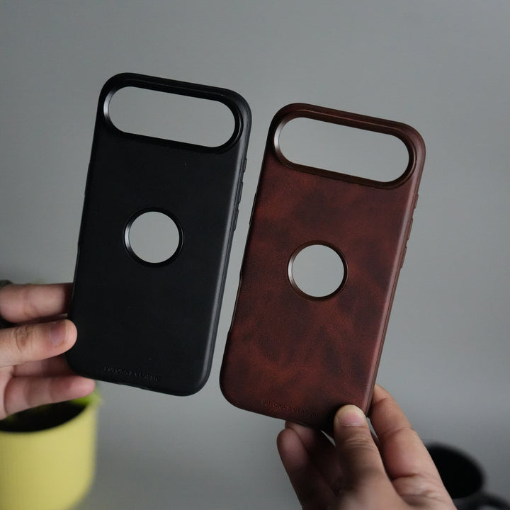 iPhone 17 Air PU Leather Logo Cut Plain Case Premium Finish Cover