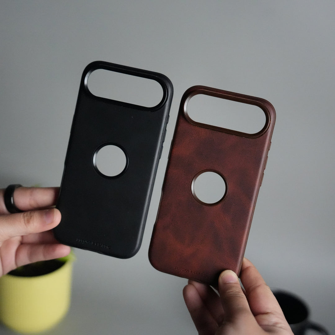 iPhone 17 Air PU Leather Logo Cut Plain Case Premium Finish Cover