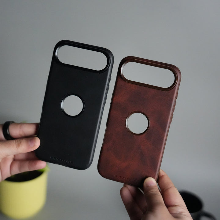 iPhone 17 Air PU Leather Logo Cut Plain Case Premium Finish Cover