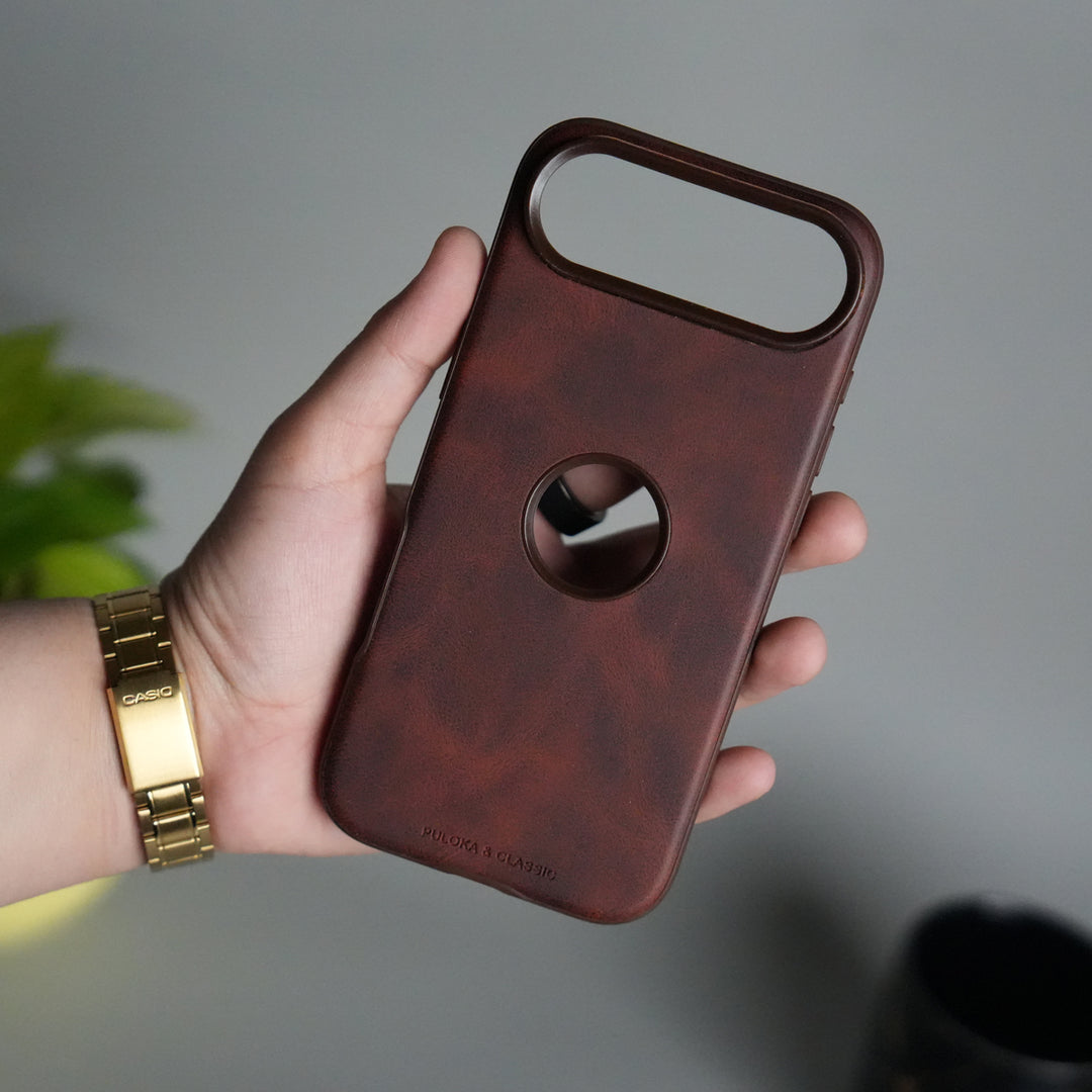 iPhone 17 Air PU Leather Logo Cut Plain Case Premium Finish Cover