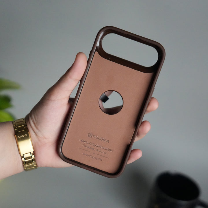 iPhone 17 Air PU Leather Logo Cut Plain Case Premium Finish Cover