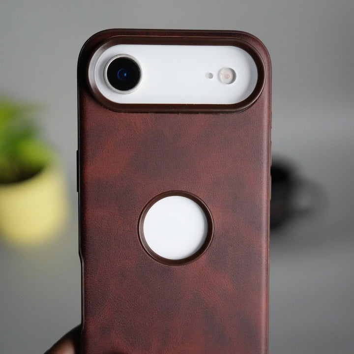 iPhone 17 Air PU Leather Logo Cut Plain Case Premium Finish Cover