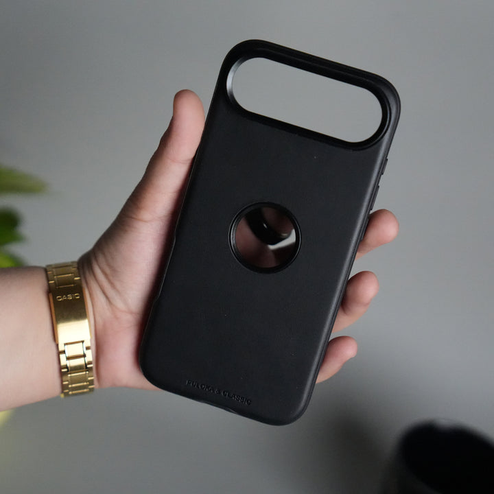 iPhone 17 Air PU Leather Logo Cut Plain Case Premium Finish Cover