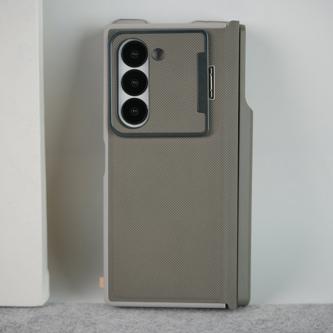 Samsung Galaxy Z Fold 6 Premium Leather Textured Flip Case with Metal Kick Stand Cover