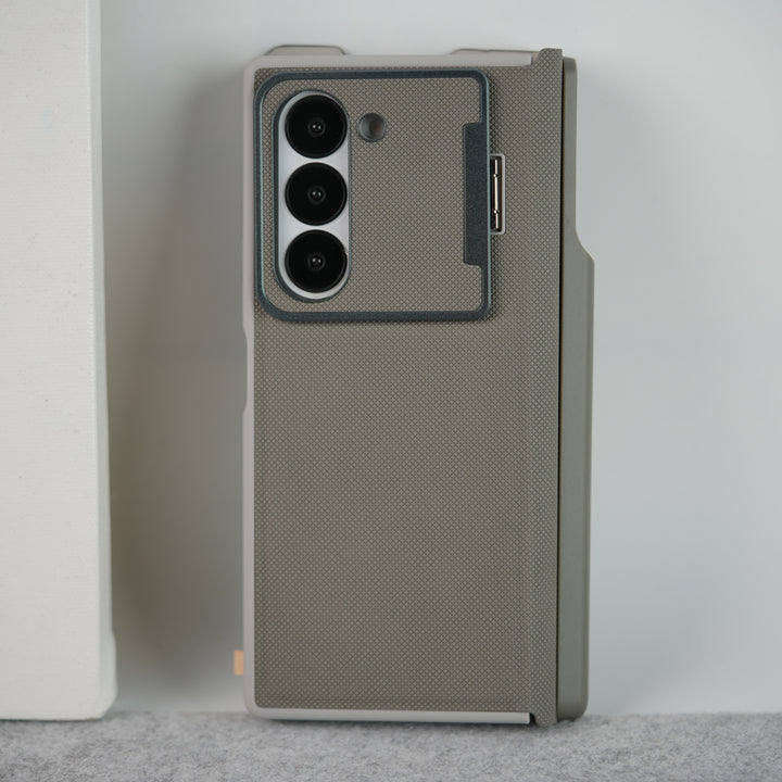 Samsung Galaxy Z Fold 6 Premium Leather Textured Flip Case with Metal Kick Stand Cover