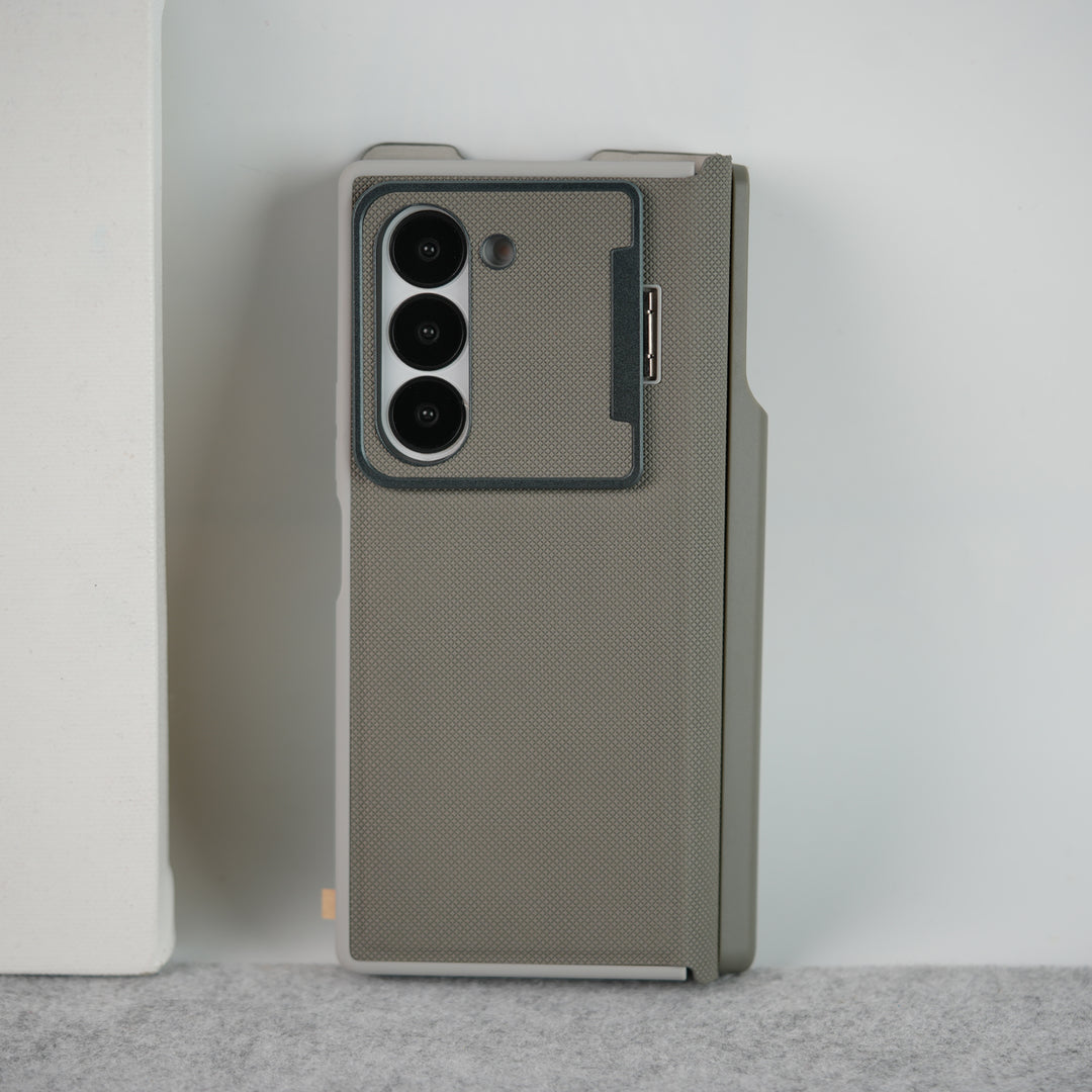 Samsung Galaxy Z Fold 6 Premium Leather Textured Flip Case with Metal Kick Stand Cover