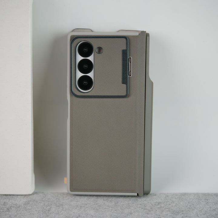 Samsung Galaxy Z Fold 6 Premium Leather Textured Flip Case with Metal Kick Stand Cover