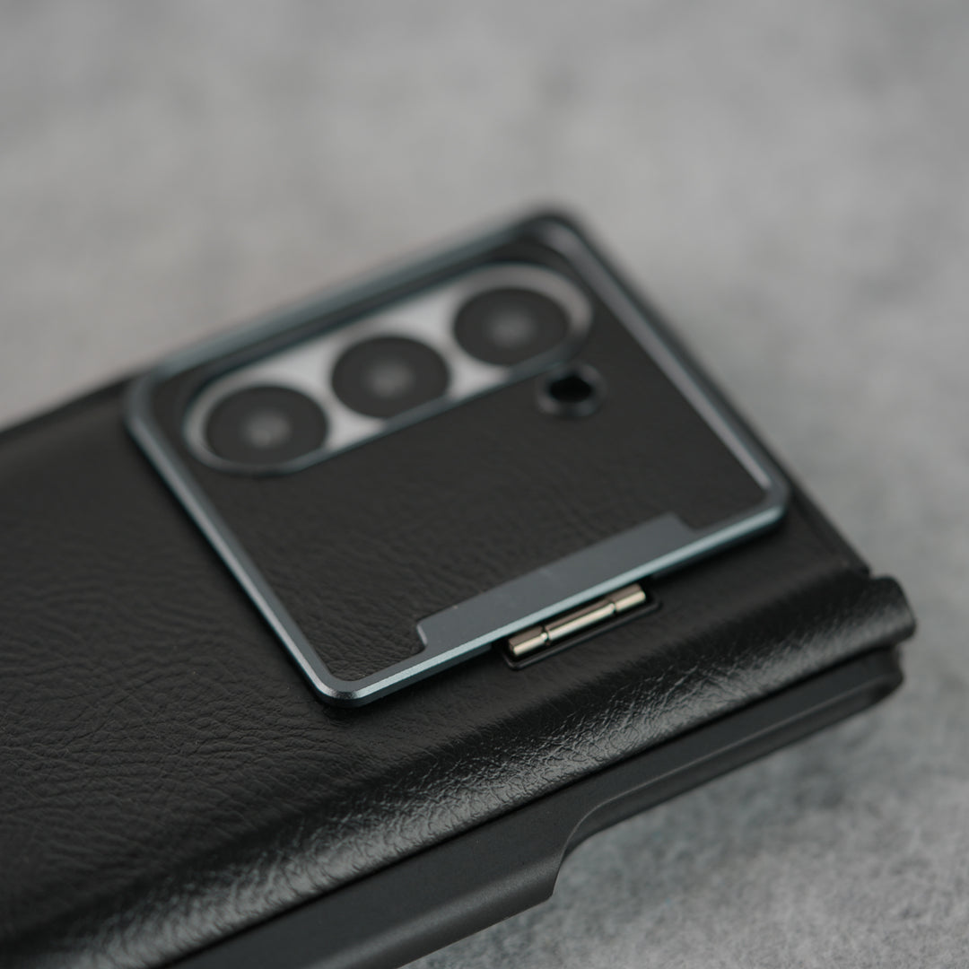 Samsung Galaxy Z Fold 6 Premium Leather Textured Flip Case with Metal Kick Stand Cover