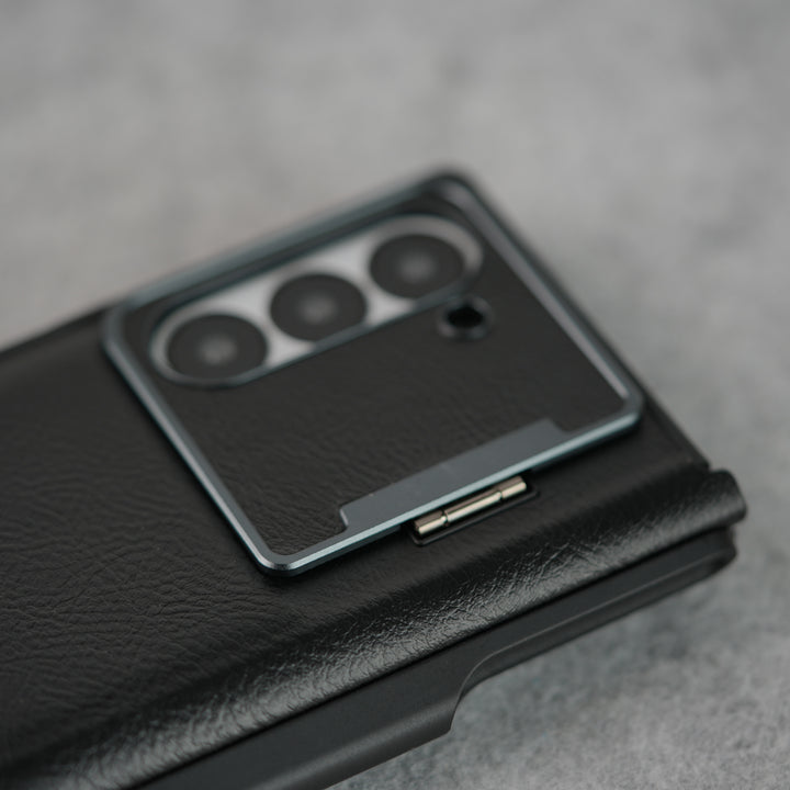 Samsung Galaxy Z Fold 6 Premium Leather Textured Flip Case with Metal Kick Stand Cover