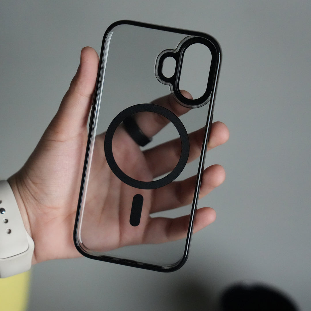 iPhone 17 Transparent MagSafe Case with Metal Camera Frame | Crystal Clear Back Cover (BLACK)