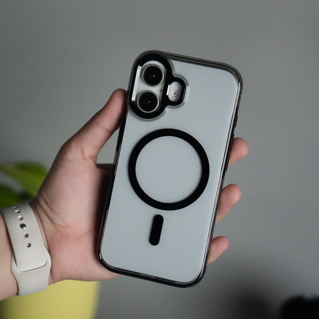 iPhone 17 Transparent MagSafe Case with Metal Camera Frame | Crystal Clear Back Cover (BLACK)