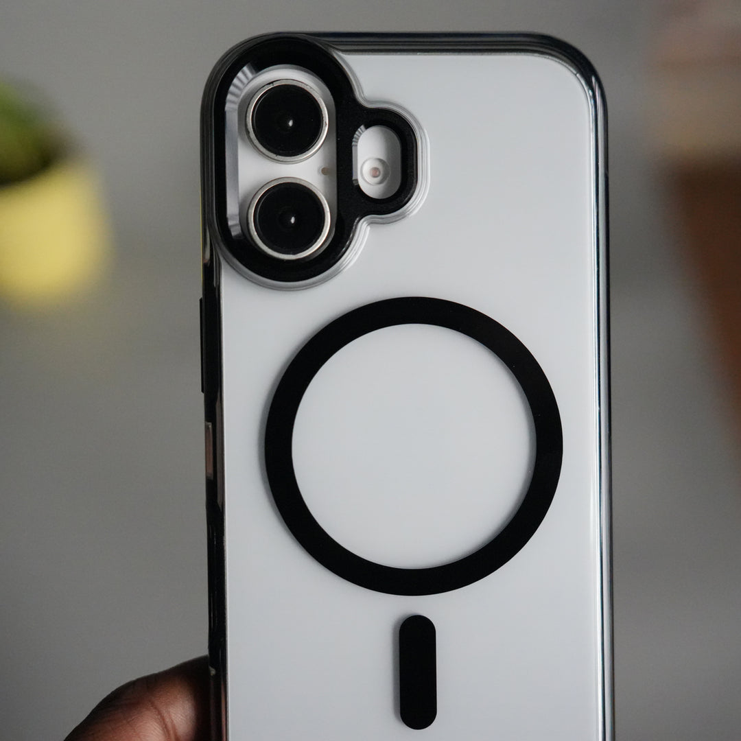 iPhone 17 Transparent MagSafe Case with Metal Camera Frame | Crystal Clear Back Cover (BLACK)