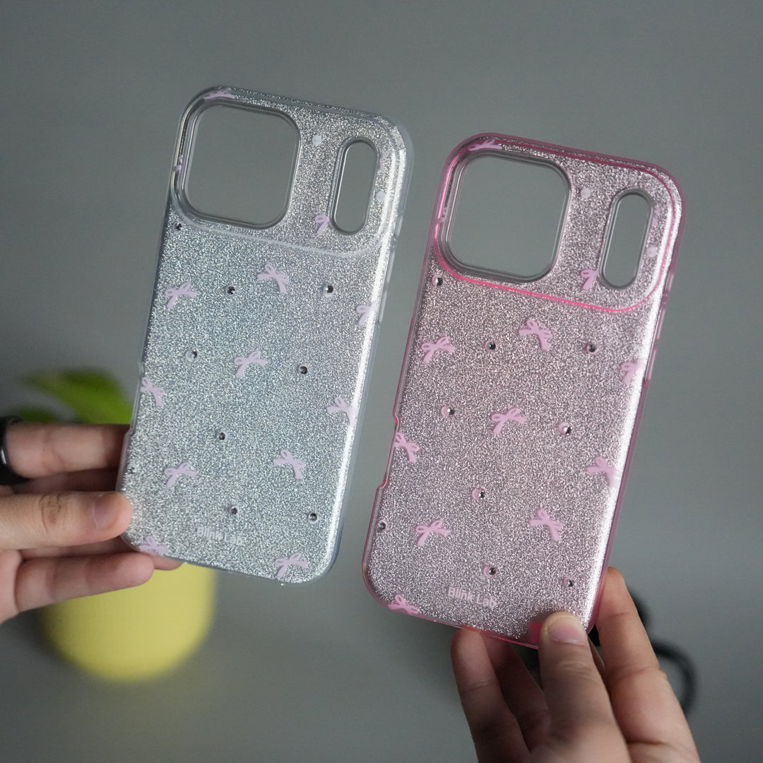 iPhone 17 Pro Shimmer Bow Design Case | With Mobile Wrist Holder Charm