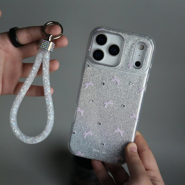 iPhone 17 Pro Shimmer Bow Design Case | With Mobile Wrist Holder Charm