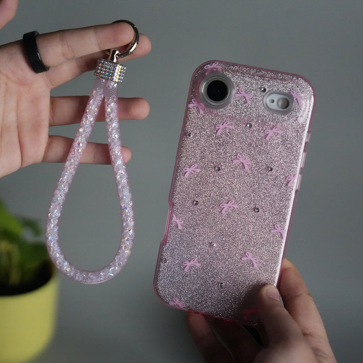 iPhone 17 Air Shimmer Bow Design Case | With Mobile Wrist Holder Charm